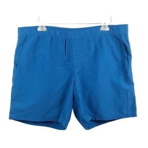 Eddie Bauer Solid Blue Lined Nylon Swim Shorts Size L Outdoor Drawcord Waist